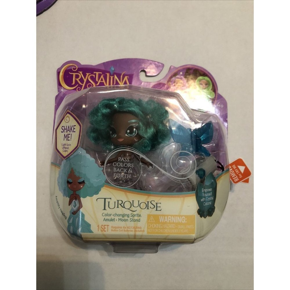 Crystalina Turquoise Color Changing Sprite Amulet Moon Stand LED Light Doll